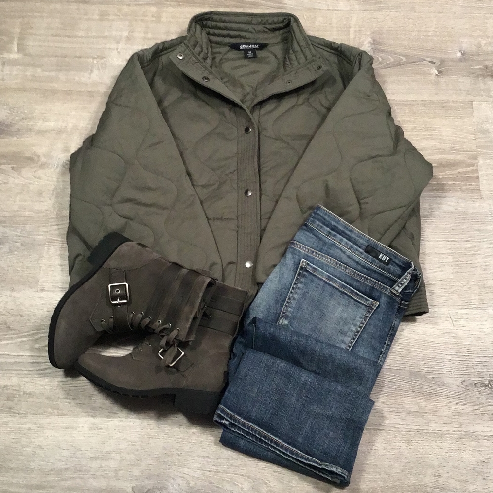 Jou Jou Macy's Plus Size Olive Green Quilted Jacket - Picture 10 of 15